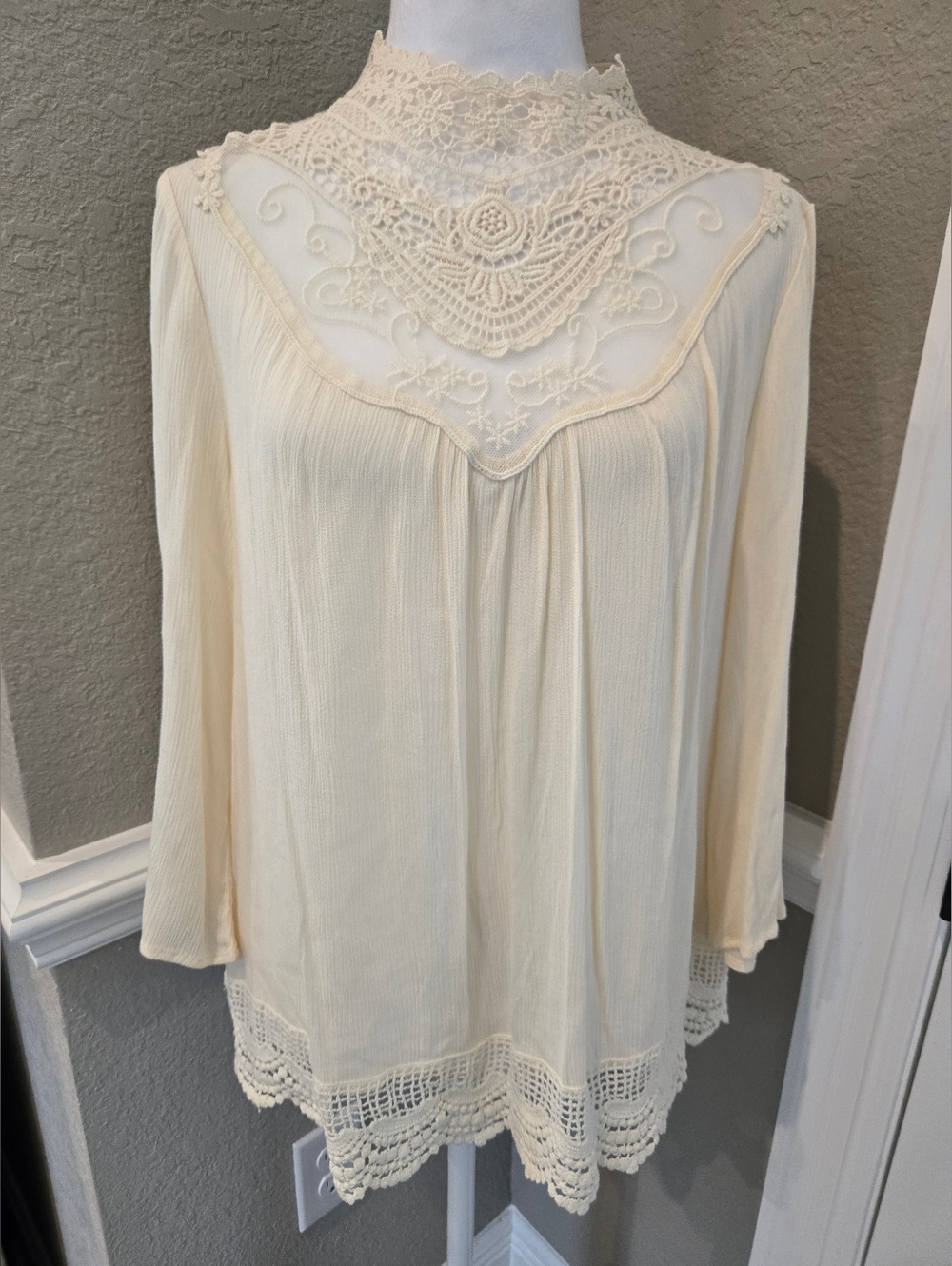 Love, Fire Lace Bib Peasant Boho Top, Large